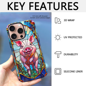 Pig Stained Glass for iPhone 16 Pro Max Case, Pig iPhone 16 Pro Max Case, Pig Phone case, Stained Glass Phone Case