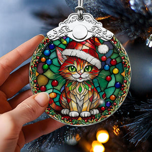 Christmas Cat Stained Glass Ornament | Unique Holiday Gift for Cat Lovers | Pixie-bob