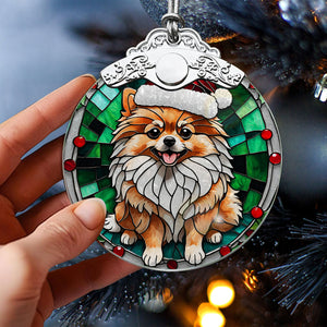 Christmas Dog Stained Glass Ornament | Unique Holiday Gift for Dog Lovers | Pomeranian