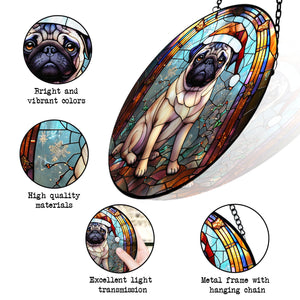 Christmas Dog Stained Glass Suncatcher | Unique Holiday Gift for Dog Lovers | Pug