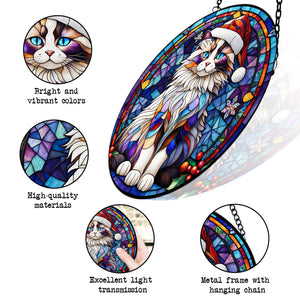 Christmas Cat Stained Glass Suncatcher | Unique Holiday Gift for Cat Lovers | Ragdoll Cat