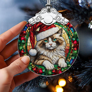 Christmas Cat Stained Glass Ornament | Unique Holiday Gift for Cat Lovers | Ragdoll