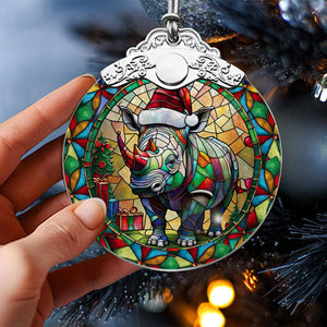 Rhinoceros Stained Glass Christmas Glass Ornament, Elegant Holiday Décor for Your Tree, Glass Ornament christmas 2024