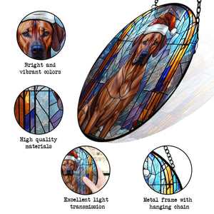 Christmas Dog Stained Glass Suncatcher | Unique Holiday Gift for Dog Lovers | Rhodesian Ridgeback