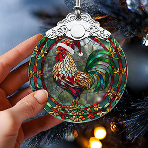 Rooster Stained Glass Christmas Glass Ornament, Elegant Holiday Décor for Your Tree, Glass Ornament christmas 2024