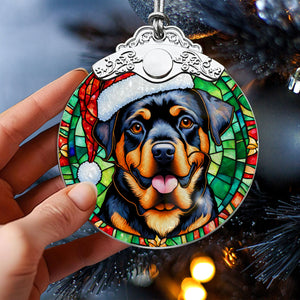 Christmas Dog Stained Glass Ornament | Unique Holiday Gift for Dog Lovers | Rottweiler