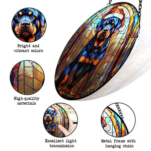 Christmas Dog Stained Glass Suncatcher | Unique Holiday Gift for Dog Lovers | Rottweiler