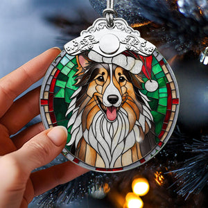 Christmas Dog Stained Glass Ornament | Unique Holiday Gift for Dog Lovers | Rough Collie