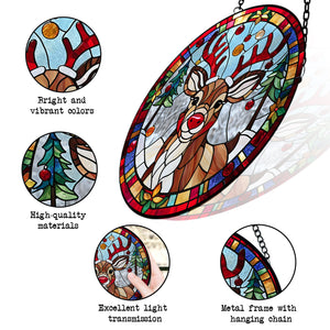 Rudolph Stained Glass Suncatcher, Rudolph Suncatcher for Windows Stained Glass