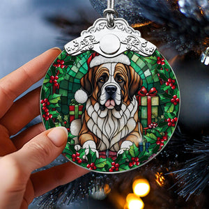 Christmas Dog Stained Glass Ornament | Unique Holiday Gift for Dog Lovers | Saint Bernard