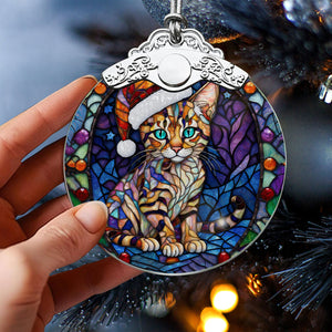 Christmas Cat Stained Glass Ornament | Unique Holiday Gift for Cat Lovers | Savannah