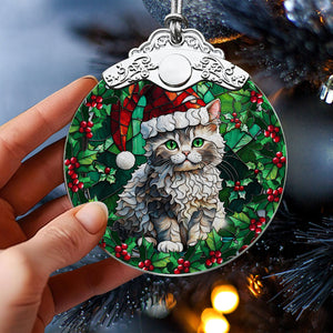 Christmas Cat Stained Glass Ornament | Unique Holiday Gift for Cat Lovers | Selkirk Rex