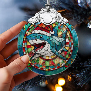 Shark Stained Glass Christmas Glass Ornament, Elegant Holiday Décor for Your Tree, Glass Ornament christmas 2024