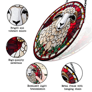 Sheep Stained Glass Suncatcher, Sheep Suncatcher for Windows Stained Glass A02