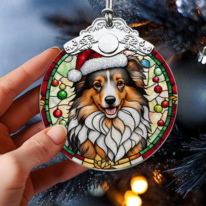 Christmas Dog Stained Glass Ornament | Unique Holiday Gift for Dog Lovers | Shetland Sheepdog