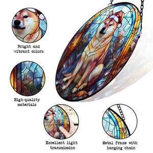 Christmas Dog Stained Glass Suncatcher | Unique Holiday Gift for Dog Lovers | Shiba Inu 2