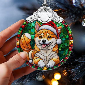 Christmas Dog Stained Glass Ornament | Unique Holiday Gift for Dog Lovers | Shiba Inu