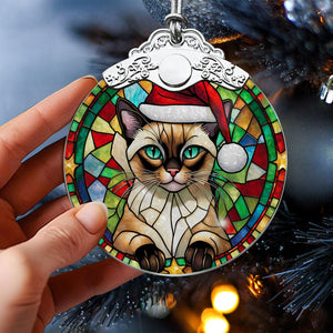 Christmas Cat Stained Glass Ornament | Unique Holiday Gift for Cat Lovers | Siamese