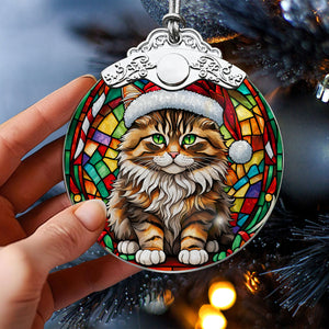 Christmas Cat Stained Glass Ornament | Unique Holiday Gift for Cat Lovers | Siberian