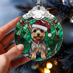 Christmas Dog Stained Glass Ornament | Unique Holiday Gift for Dog Lovers | Silky Terrier