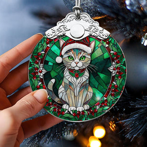 Christmas Cat Stained Glass Ornament | Unique Holiday Gift for Cat Lovers | Singapura