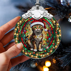 Christmas Cat Stained Glass Ornament | Unique Holiday Gift for Cat Lovers | Sokoke