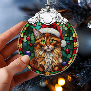 Christmas Cat Stained Glass Ornament | Unique Holiday Gift for Cat Lovers | Somali Cat