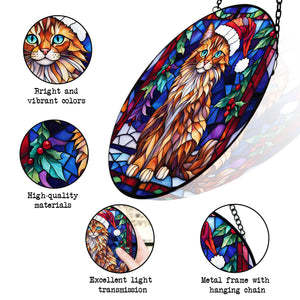 Christmas Cat Stained Glass Suncatcher | Unique Holiday Gift for Cat Lovers | Somali Cat