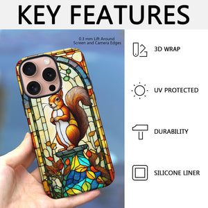 Squirrel Stained Glass for iPhone 16 Pro Max Case, Squirrel iPhone 16 Pro Max Case, Squirrel Phone case, Stained Glass Phone Case