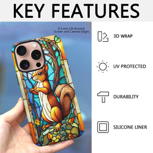 Squirrel Stained Glass for iPhone 16 Pro Max Case, Squirrel iPhone 16 Pro Max Case, Squirrel Phone case, Stained Glass Phone Case