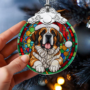 Christmas Dog Stained Glass Ornament | Unique Holiday Gift for Dog Lovers | St. Bernard