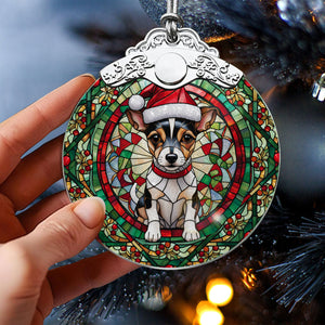 Christmas Dog Stained Glass Ornament | Unique Holiday Gift for Dog Lovers | Toy Fox Terrier