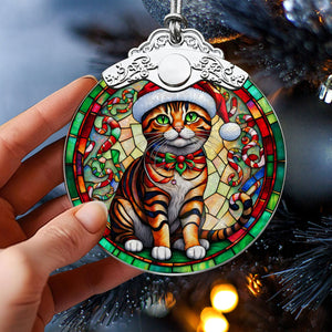 Christmas Cat Stained Glass Ornament | Unique Holiday Gift for Cat Lovers | Toyger