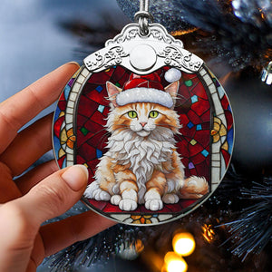 Christmas Cat Stained Glass Ornament | Unique Holiday Gift for Cat Lovers | Turkish Angora Cat