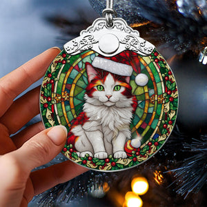 Christmas Cat Stained Glass Ornament | Unique Holiday Gift for Cat Lovers | Turkish Van