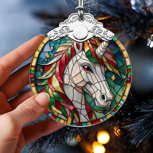 Unicorn Stained Glass Christmas Glass Ornament, Elegant Holiday Décor for Your Tree, Glass Ornament christmas 2024