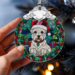 Christmas Dog Stained Glass Ornament | Unique Holiday Gift for Dog Lovers | West Highland White Terrier