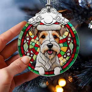 Christmas Dog Stained Glass Ornament | Unique Holiday Gift for Dog Lovers | Wire Fox Terrier