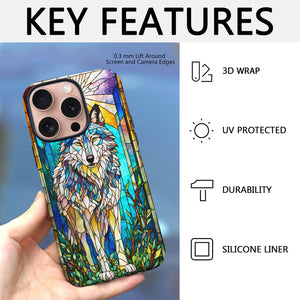 Wolf Stained Glass for iPhone 16 Pro Max Case, Wolf iPhone 16 Pro Max Case, Wolf Phone case, Stained Glass Phone Case