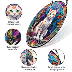 Cat Stained Glass Suncatcher, Cat Suncatchers for Windows Stained Glass