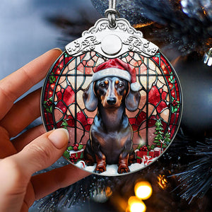 Christmas Dog Stained Glass Ornament | Unique Holiday Gift for Dog Lovers | Dachshund