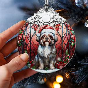 Christmas Dog Stained Glass Ornament | Unique Holiday Gift for Dog Lovers | shih tzu A02