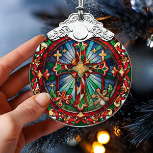 cross Stained Glass Christmas Glass Ornament, Elegant Holiday Décor for Your Tree, Glass Ornament christmas 2024