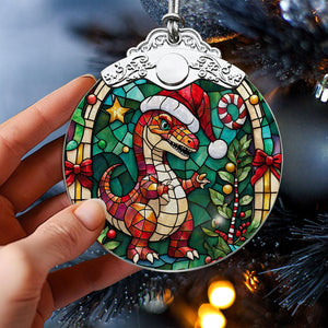 dinosaur Stained Glass Christmas Glass Ornament, Elegant Holiday Décor for Your Tree, Glass Ornament christmas 2024