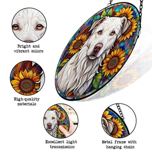 Dog Sunflower Stained Glass Suncatcher, Dog Sunflower Suncatchers for Windows Stained Glass