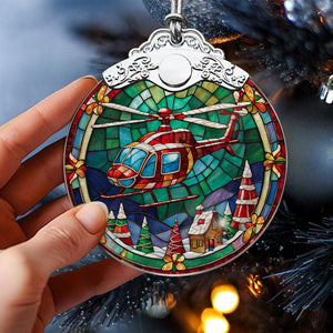 Helicopter Stained Glass Christmas Glass Ornament, Elegant Holiday Décor for Your Tree, Glass Ornament christmas A02