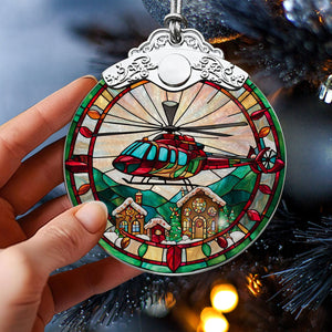 Helicopter Stained Glass Christmas Glass Ornament, Elegant Holiday Décor for Your Tree, Glass Ornament christmas 2024