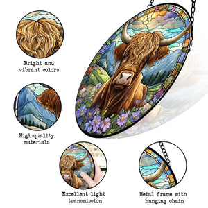 Highland Cow Stained Glass Suncatcher, Highland Cow Suncatchers for Windows Stained Glass