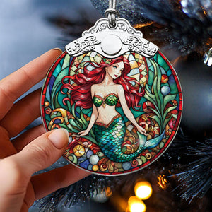 Mermaid Stained Glass Christmas Glass Ornament, Elegant Holiday Décor for Your Tree, Glass Ornament christmas 2024