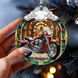 Motorbike Stained Glass Christmas Glass Ornament, Elegant Holiday Décor for Your Tree, Glass Ornament christmas 2024